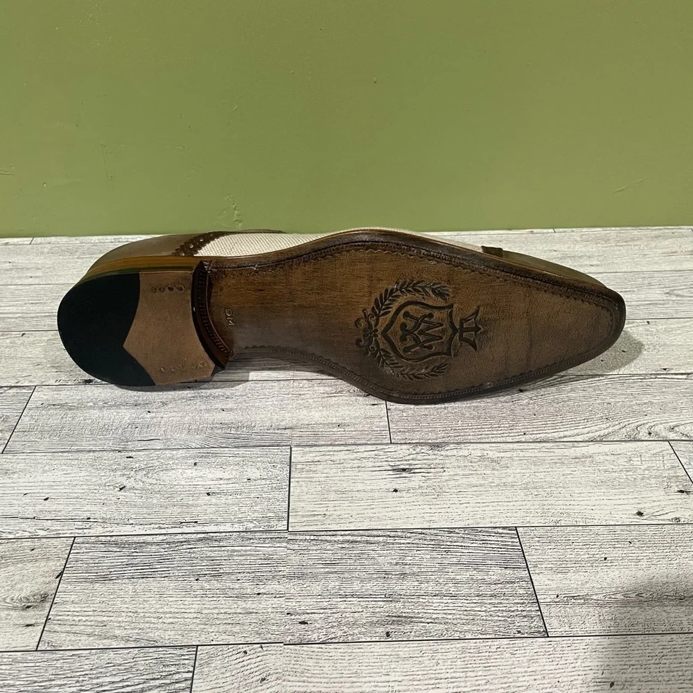 Mezlan shoes Olive/bone suede/linen cap toe Oxford